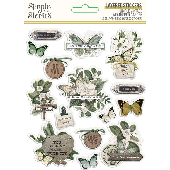 Simple Stories Layered Stickers - Simple Vintage - Weathered Garden