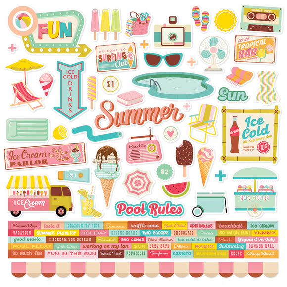 Simple Stories 12x12 Cardstock Stickers - Retro Summer