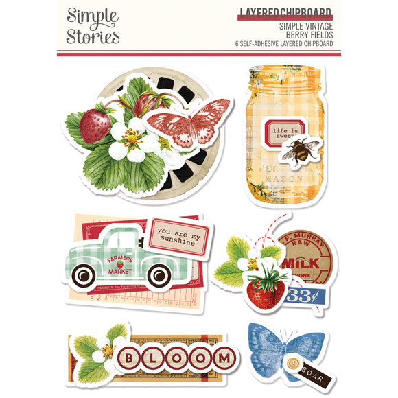 Simple Stories Layered Chipboard - Simple Vintage - Berry Fields