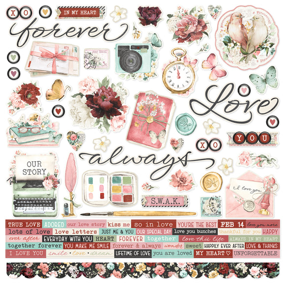 Simple Stories 12x12 Cardstock Stickers - Simple Vintage - Love Story