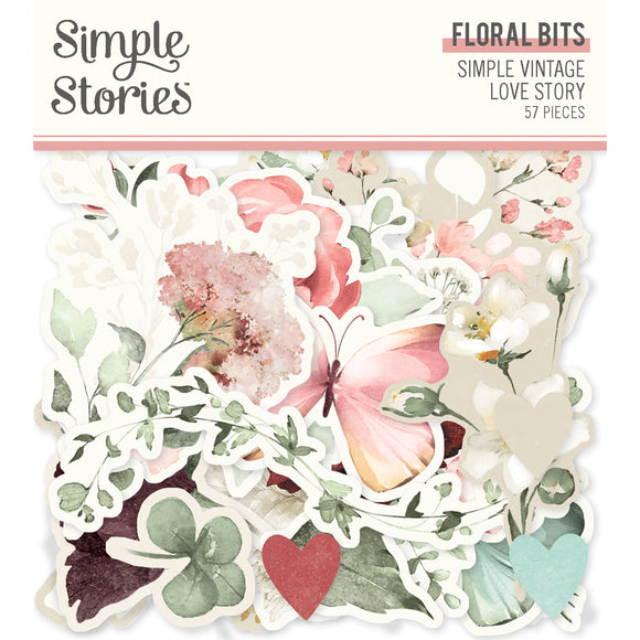 Simple Stories Die Cuts - Bits & Pieces - Simple Vintage - Love Story - Floral