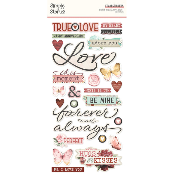 Simple Stories Foam Stickers - Simple Vintage - Love Story