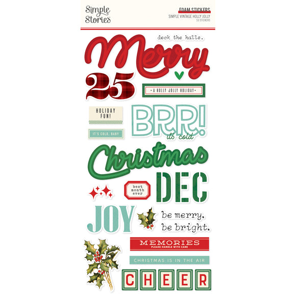 Simple Stories Foam Stickers - Simple Vintage - Holly Jolly