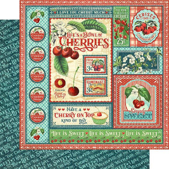 Graphic 45 Papers - Life's a Bowl of Cherries - Life's a Bowl of Cherries - 2 Sheets