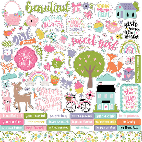 Echo Park 12x12 Cardstock Stickers - All About a Girl - Elements