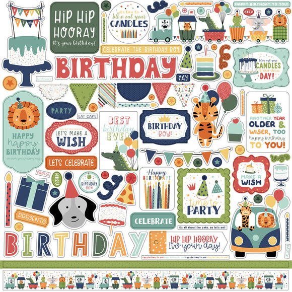 Echo Park 12x12 Cardstock Stickers - A Birthday Wish - Boy - Elements