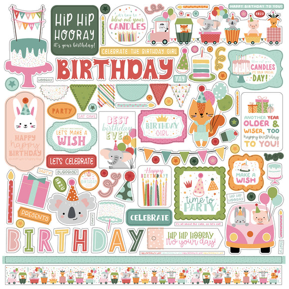 Echo Park 12x12 Cardstock Stickers - A Birthday Wish - Girl - Elements