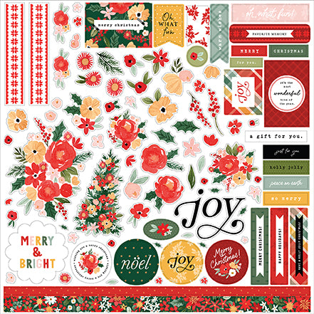 Carta Bella 12x12 Cardstock Stickers - Christmas Floral - Joyful