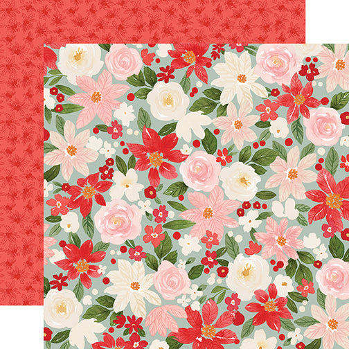 Carta Bella Papers - Christmas Floral - Peaceful Large Floral - 2 Sheets