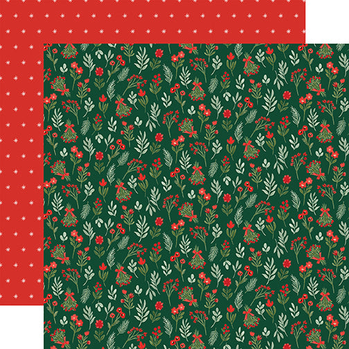 Carta Bella Papers - Christmas Floral - Peaceful Stems - 2 Sheets