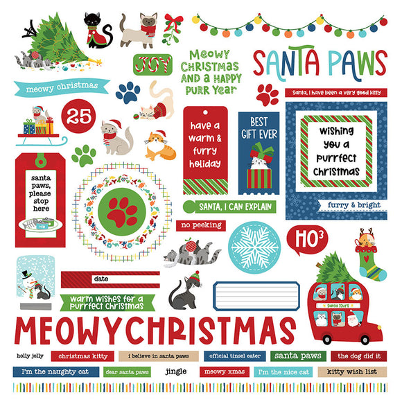 Photo Play 12x12 Cardstock Stickers - Santa Paws - Cats - Elements