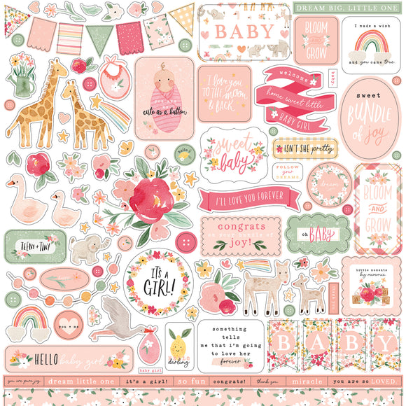 Echo Park 12x12 Cardstock Stickers - Welcome Baby Girl - Elements