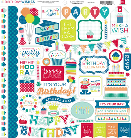Echo Park 12x12 Cardstock Stickers - Birthday Wishes - Boy - Elements