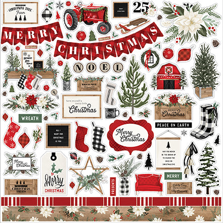 Carta Bella 12x12 Cardstock Stickers - Farmhouse Christmas - Elements