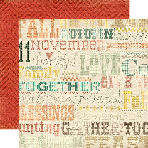 Carta Bella Papers - Fall Blessings - Cross Stitching - 2 Sheets