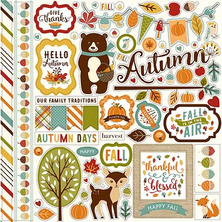 Echo Park 12x12 Cardstock Stickers - Fall is in the Air - Elements