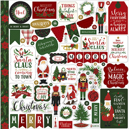 Echo Park 12x12 Cardstock Stickers - Here Comes Santa Claus - Elements