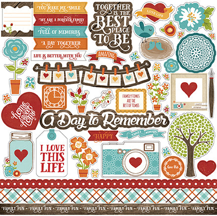Echo Park 12x12 Cardstock Stickers - I Love Family - Elements