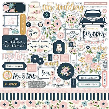 Echo Park 12x12 Cardstock Stickers - Just Married - Elements