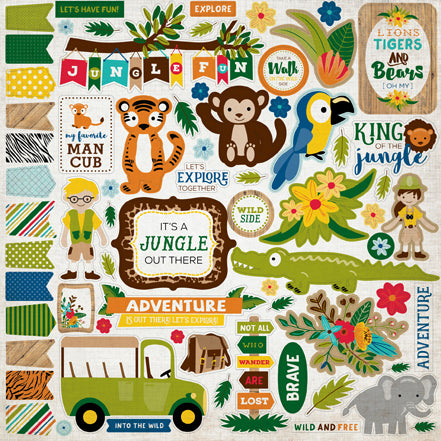 Echo Park 12x12 Cardstock Stickers - Jungle Safari - Elements