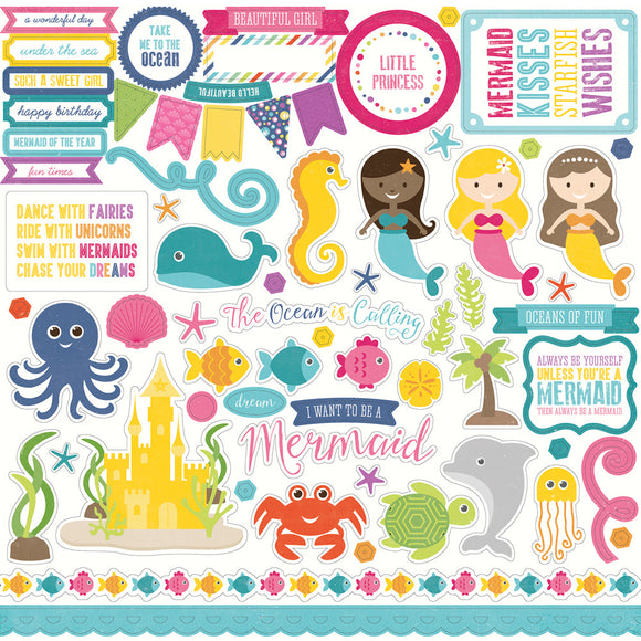 Echo Park 12x12 Cardstock Stickers - Let's Be Mermaids - Elements