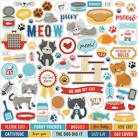 Echo Park 12x12 Cardstock Stickers - I Love My Cat - Elements