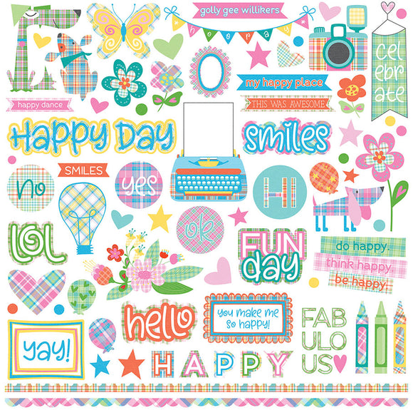 Photo Play 12x12 Cardstock Stickers - Mad 4 Plaid - Happy - Elements