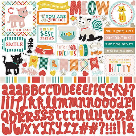 Echo Park 12x12 Cardstock Stickers - Meow - Elements