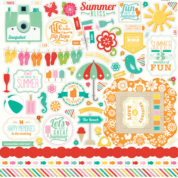 Echo Park 12x12 Cardstock Stickers - Summer Bliss - Elements