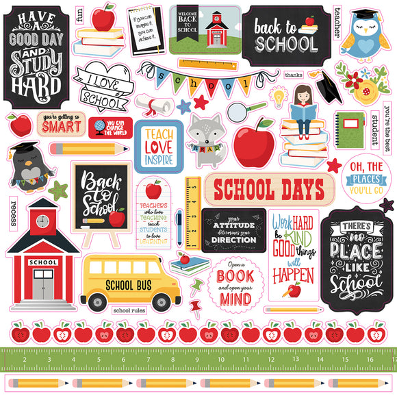 Echo Park 12x12 Cardstock Stickers - School Rules - Elements