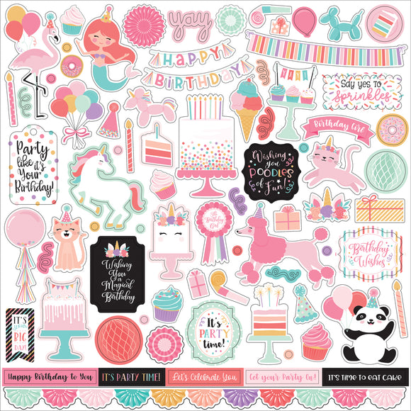 Echo Park 12x12 Cardstock Stickers - It's Your Birthday - Girl - Elements